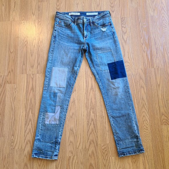 PILCRO AND THE LETTERPRESS ANTHRO SLIM BOYFRIEND PATCHWORK JEANS sz 26 - Picture 2 of 11